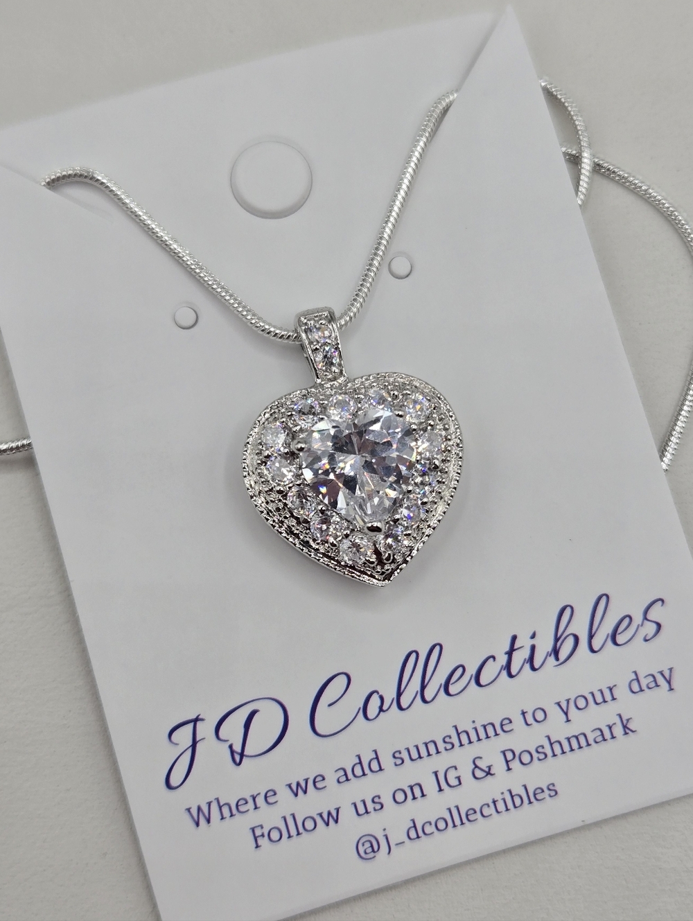 Swarovski Crystal Elements Silver Statement Necklace Heart Clear 20 inch Bridal